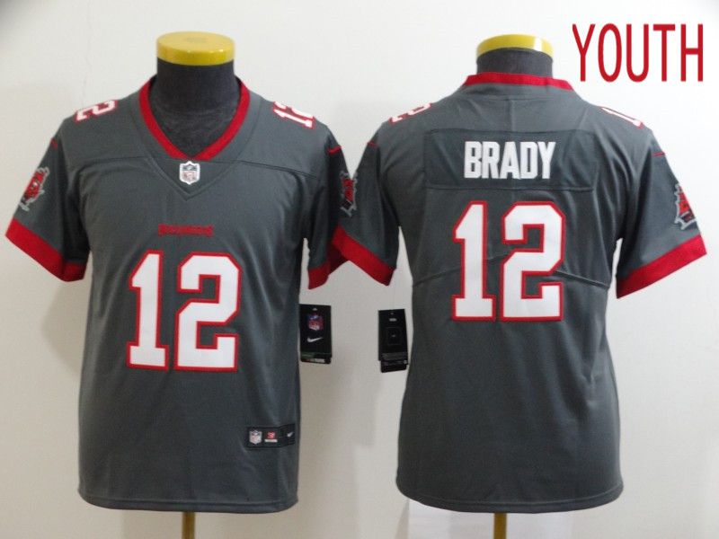 Youth Tampa Bay Buccaneers #12 Brady Grey New Nike Limited Vapor Untouchable NFL Jerseys->youth nfl jersey->Youth Jersey